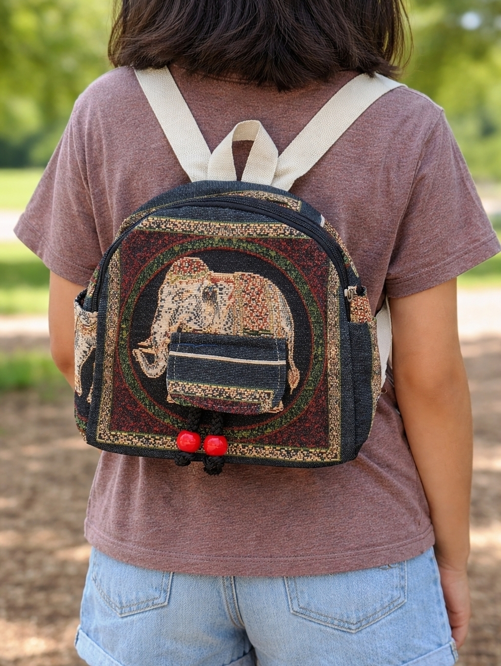 Elephant or Owl Tapestry Mini Backpack Boho Festival Bag 9”